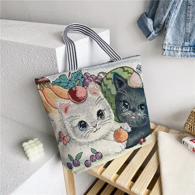 Women's Fashion Ethnic Cartoon Embroidered Canvas Large Capacity Tote Shoulder Bag