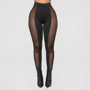 Women Sexy Mesh Patchwork See-through Urban Leisure Leggings