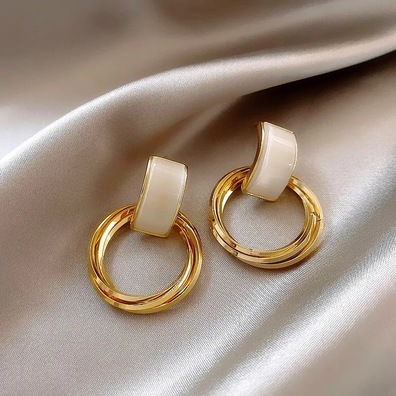 Fashion High Sense Opal Circle Pendant Drop Earrings