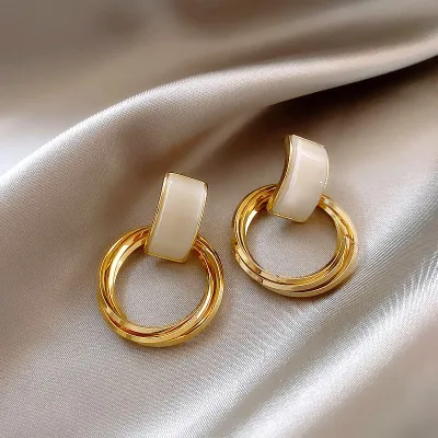 Fashion High Sense Opal Circle Pendant Drop Earrings