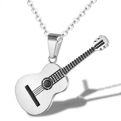 Creative Unique Guitar Pendant Titanium Steel Necklace Unisex Geometric Chain