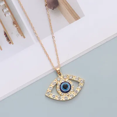 Creative Geometric Evil Eye Pendant Alloy Cross Chain Necklace for Women