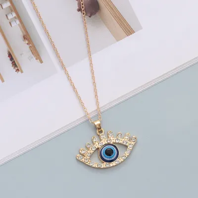Creative Geometric Evil Eye Pendant Alloy Cross Chain Necklace for Women