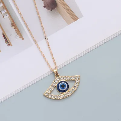 Creative Geometric Evil Eye Pendant Alloy Cross Chain Necklace for Women