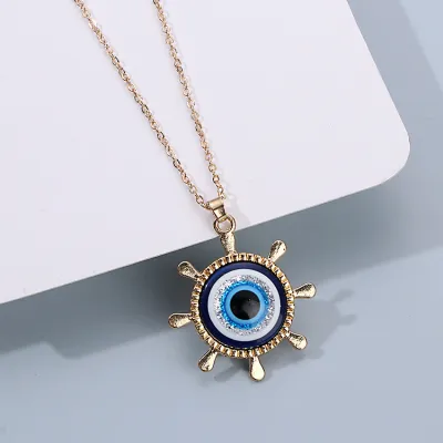 Creative Geometric Evil Eye Pendant Alloy Cross Chain Necklace for Women