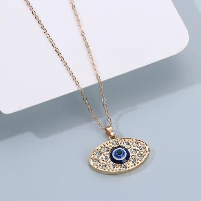 Creative Geometric Evil Eye Pendant Alloy Cross Chain Necklace for Women
