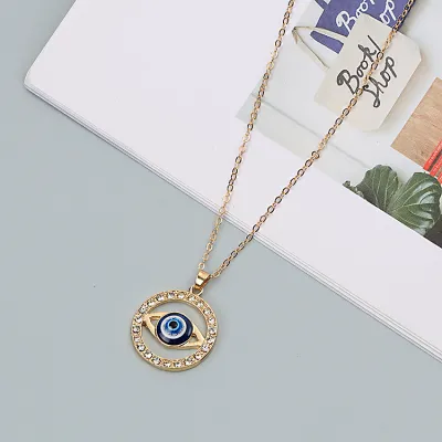 Creative Geometric Evil Eye Pendant Alloy Cross Chain Necklace for Women
