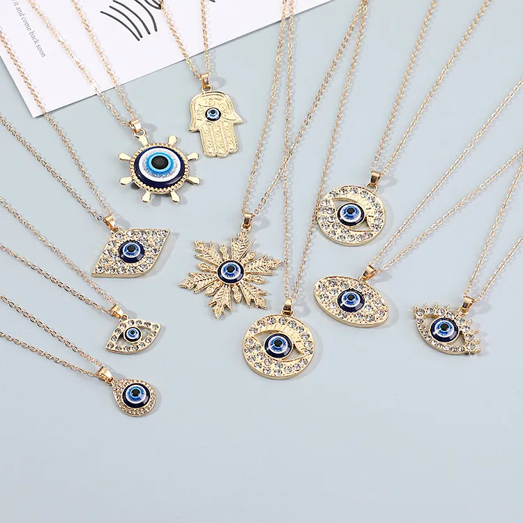 Creative Geometric Evil Eye Pendant Alloy Cross Chain Necklace for Women