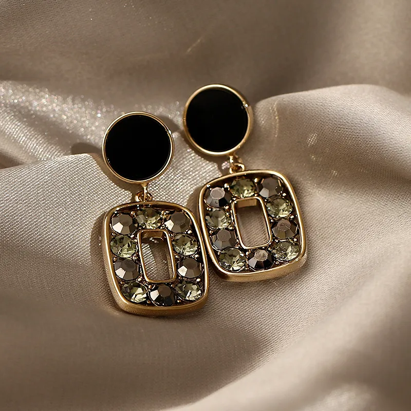 Gothic Zircon Decorative Square Pendant Hollow Design Alloy Drop Earrings