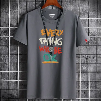 Men Plus Size Casual Short Sleeve Crew Neck Letter Printed Cotton T-shirt