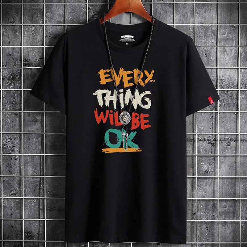 Men Plus Size Casual Short Sleeve Crew Neck Letter Printed Cotton T-shirt