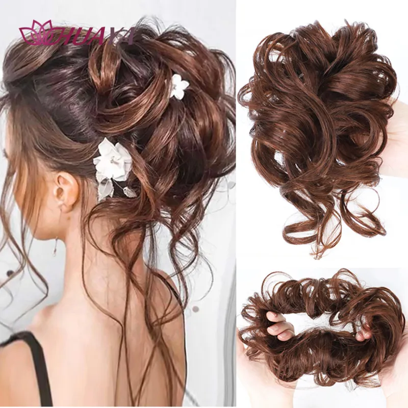 Synthetic Curly Donut Chignon With Elastic Band Scrunchies Messy Hair Bun Updo Hairpieces Extensions For Women