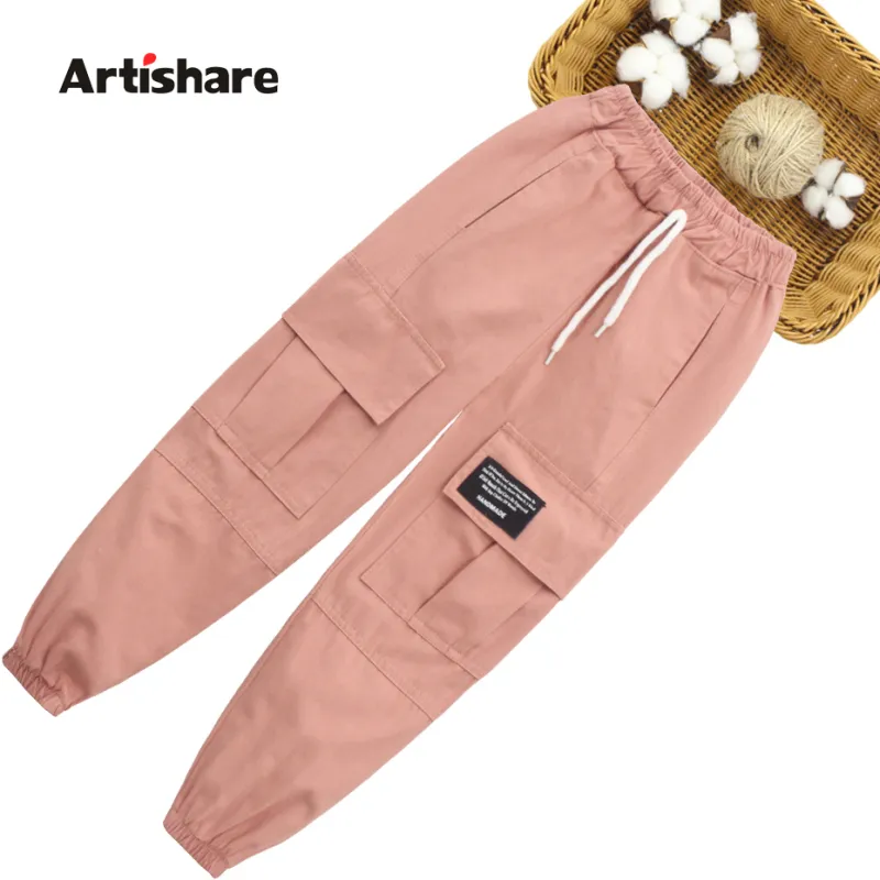 Kids Casual Solid Color Elastic Cargo Pants for Toddler Boys Girls Cotton Blend Regular Fit Spring Autumn