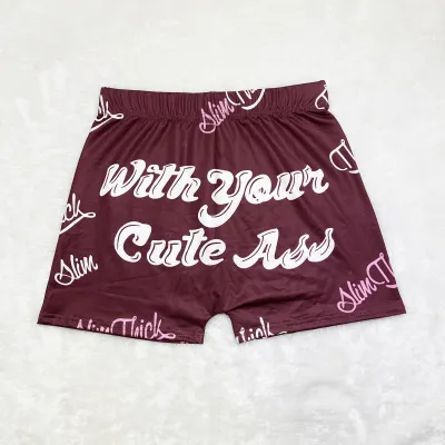 Women Edgy Graphic Letter Printed Yoga Shorts