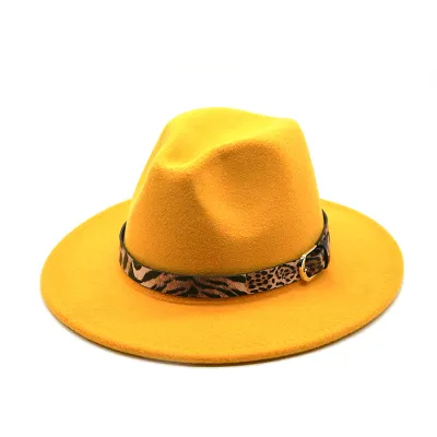 Unisex Retro Leopard Printed Strap Decoration Cotton Jazz Hat