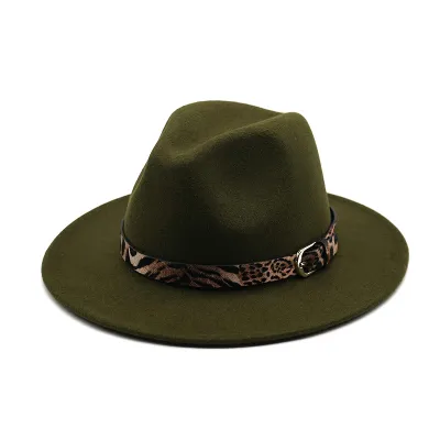 Unisex Retro Leopard Printed Strap Decoration Cotton Jazz Hat