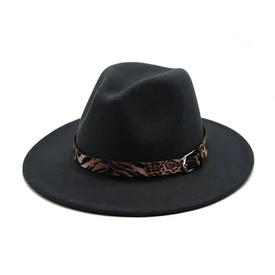 Unisex Retro Leopard Printed Strap Decoration Cotton Jazz Hat