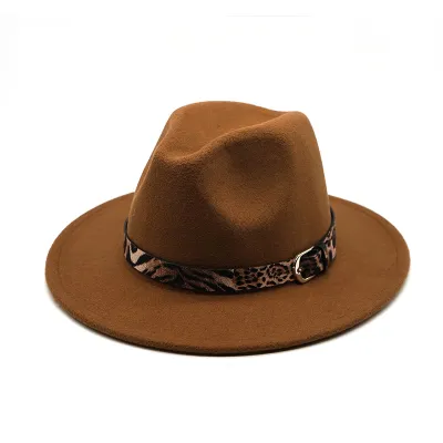 Unisex Retro Leopard Printed Strap Decoration Cotton Jazz Hat