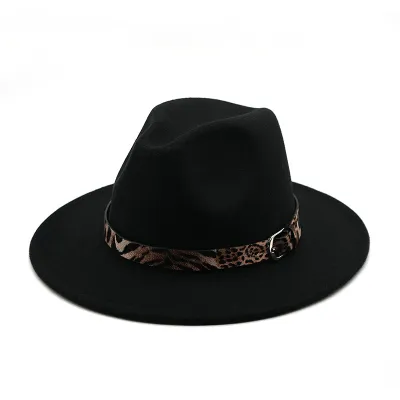 Unisex Retro Leopard Printed Strap Decoration Cotton Jazz Hat