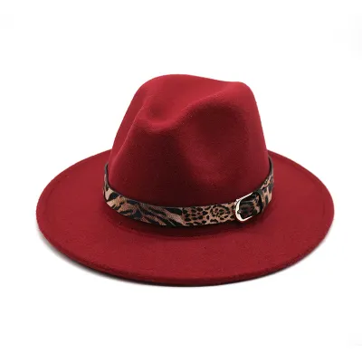 Unisex Retro Leopard Printed Strap Decoration Cotton Jazz Hat