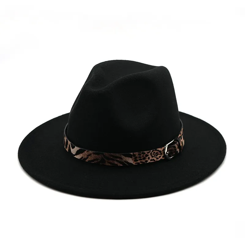 Unisex Retro Leopard Printed Strap Decoration Cotton Jazz Hat