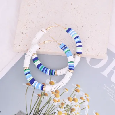 Boho Color Block Soft Pottery Hoop Earrings for Women