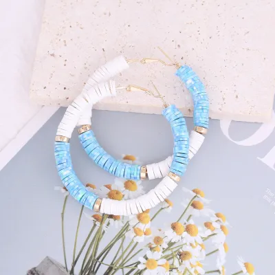 Boho Color Block Soft Pottery Hoop Earrings for Women
