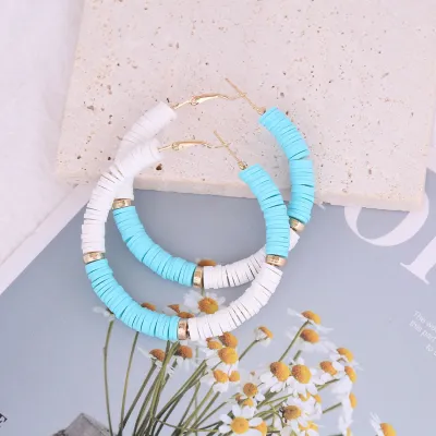 Boho Color Block Soft Pottery Hoop Earrings for Women