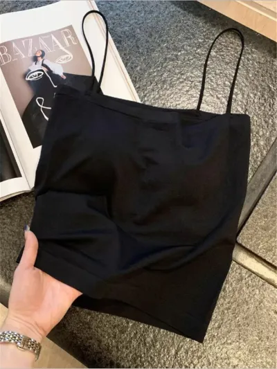Women Summer Basic Solid Color Sleeveless Tank Top With Chest Pad