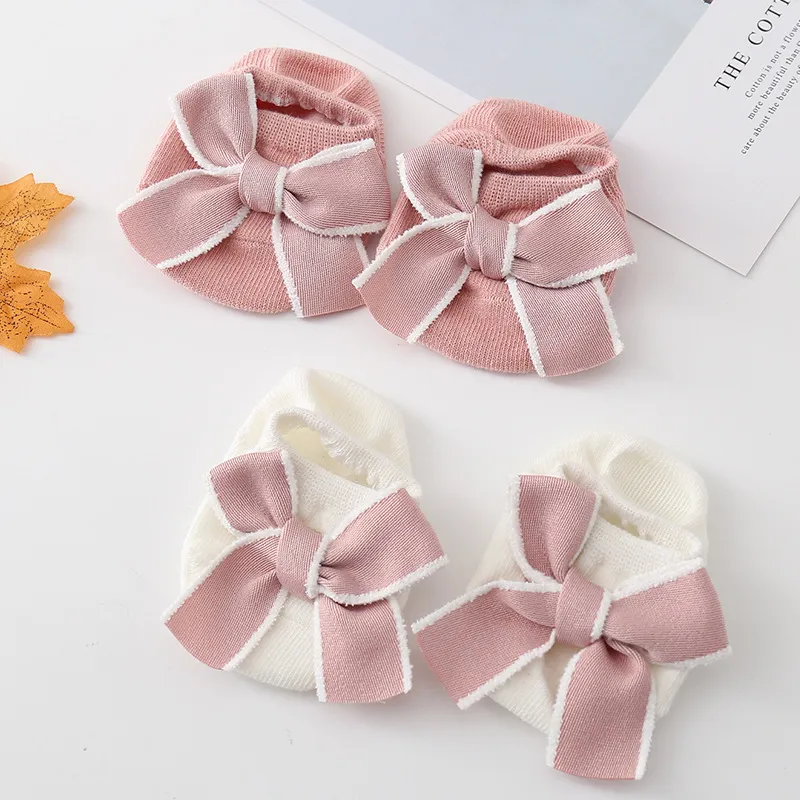 Baby Girls Cute Big Bow Decor Non-slip Boat Socks Unisex Combed Cotton