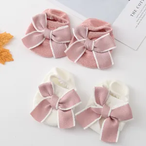 Baby Girls Cute Big Bow Decor Non-slip Boat Socks Unisex Combed Cotton