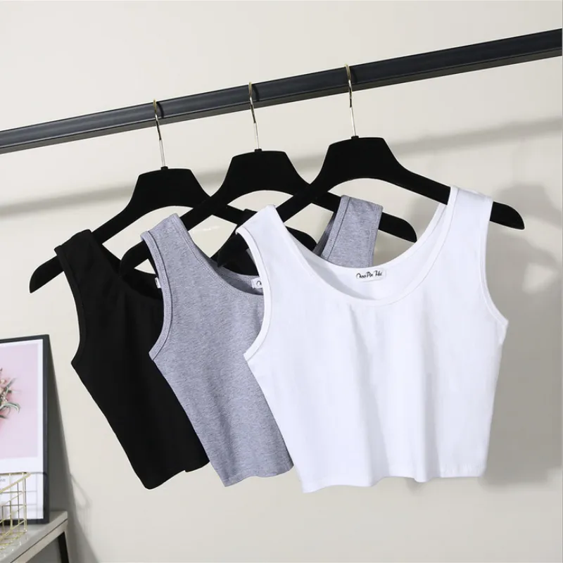 Women Basic Summer Solid Color Sleeveless Crop Tank Top