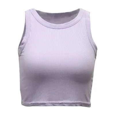 Summer Women Rib Knit Sleeveless Round Neck Crop Tank Top