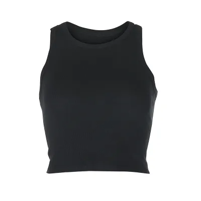 Summer Women Rib Knit Sleeveless Round Neck Crop Tank Top
