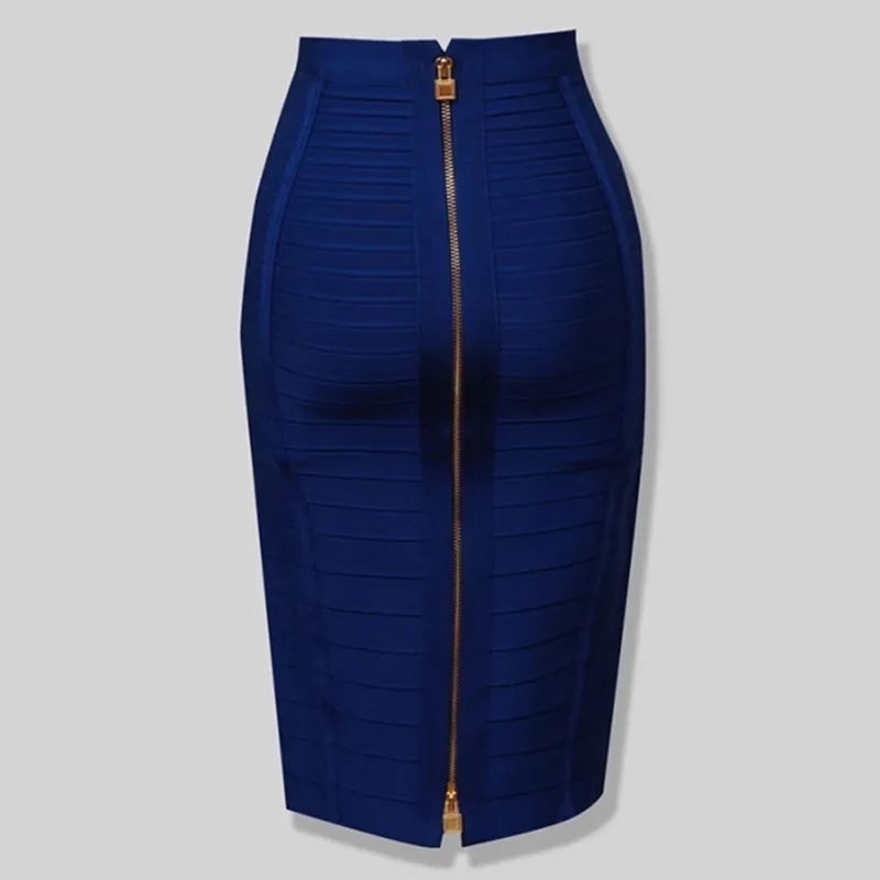 Women Elegant Work Solid Color Zipper Bodycon Skirt