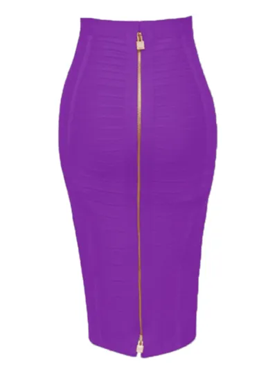 Women Elegant Work Solid Color Zipper Bodycon Skirt