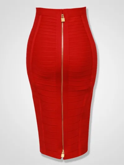 Women Elegant Work Solid Color Zipper Bodycon Skirt