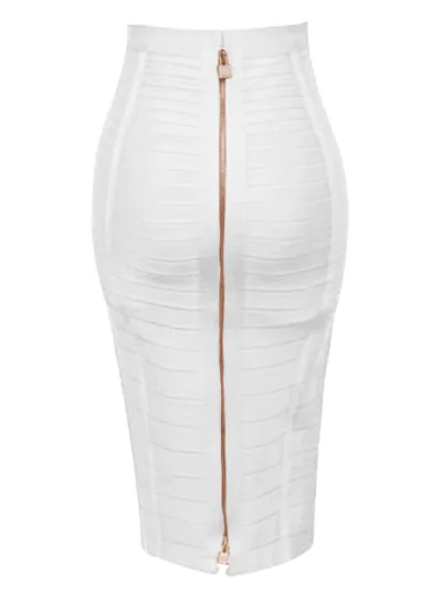 Women Elegant Work Solid Color Zipper Bodycon Skirt