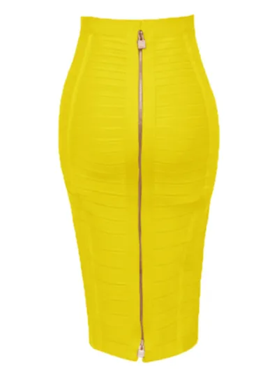 Women Elegant Work Solid Color Zipper Bodycon Skirt