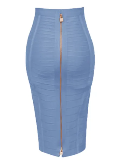 Women Elegant Work Solid Color Zipper Bodycon Skirt
