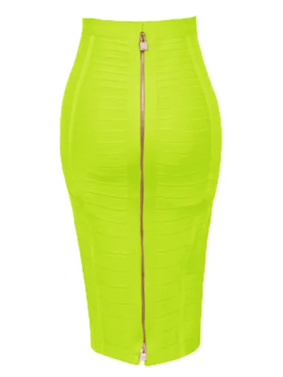 Women Elegant Work Solid Color Zipper Bodycon Skirt