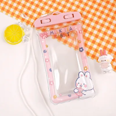 Cute Cartoon Rabbit Bear Pattern Transparent Waterproof Phone Bag For Swimming