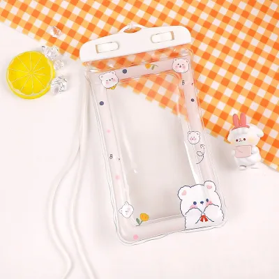 Cute Cartoon Rabbit Bear Pattern Transparent Waterproof Phone Bag For Swimming