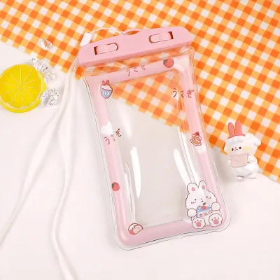 Cute Cartoon Rabbit Bear Pattern Transparent Waterproof Phone Bag For Swimming