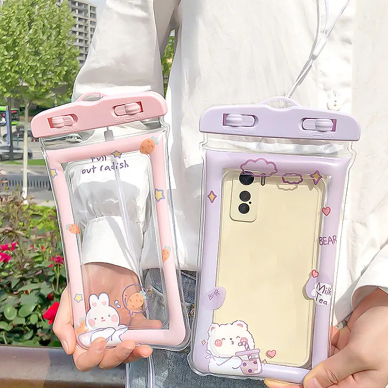 Cute Cartoon Rabbit Bear Pattern Transparent Waterproof Phone Bag For Swimming