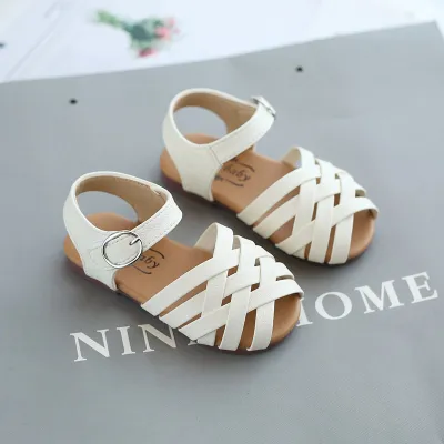 Girls Basic Solid Color Round-toe Soft Bottom PU Leisure Sandals