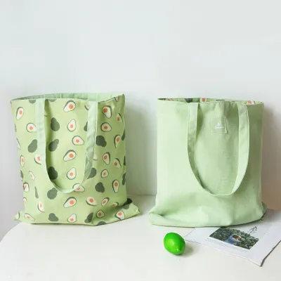 Women New Double-Sided Cotton Linen Canvas Shopping Shoulder Bags
