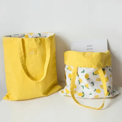 Women New Double-Sided Cotton Linen Canvas Shopping Shoulder Bags