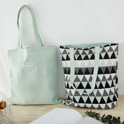 Women New Double-Sided Cotton Linen Canvas Shopping Shoulder Bags