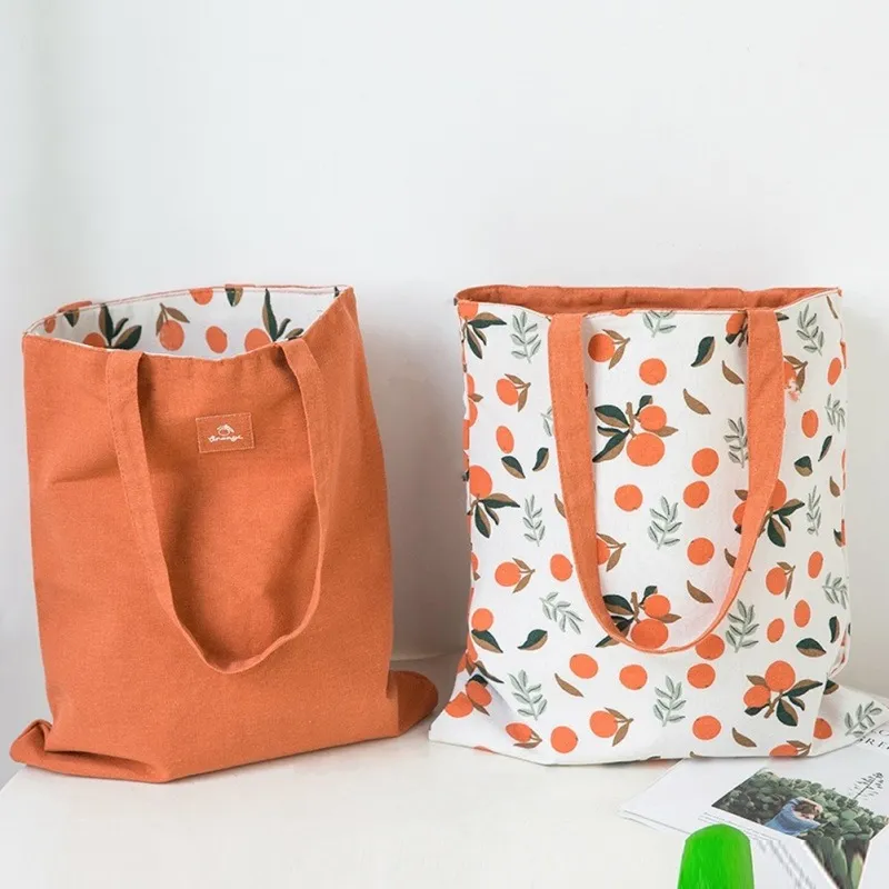 Women New Double-Sided Cotton Linen Canvas Shopping Shoulder Bags
